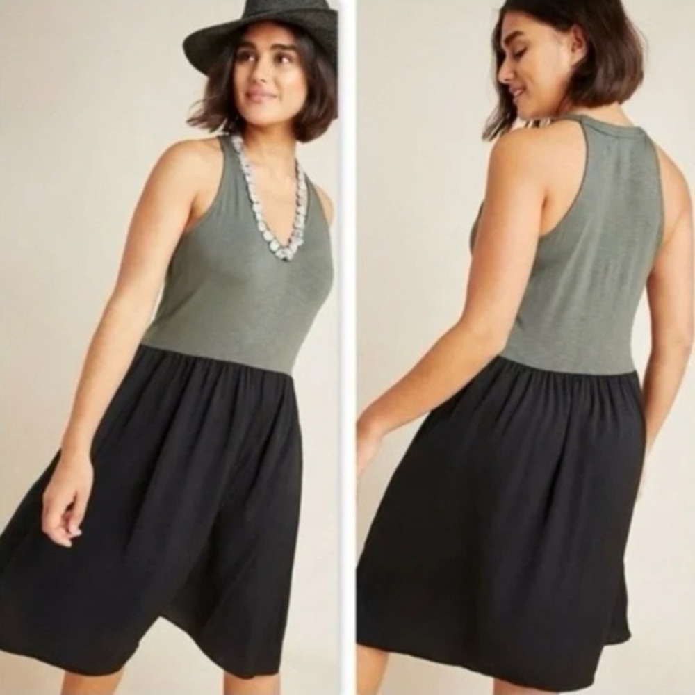 Dolan✖️Anthropogie Left Coast Collection Sienna V-Neck Tank Dress Green Black XS